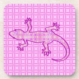 Tribal batik Gecko - orchid and shell pink Coaster