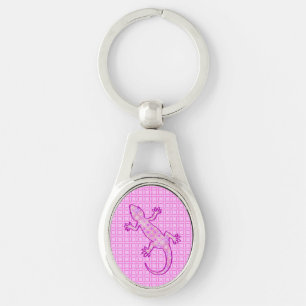 Tribal batik Gecko - orchid and shell pink Key Ring