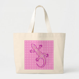 Tribal batik Gecko - orchid and shell pink Large Tote Bag