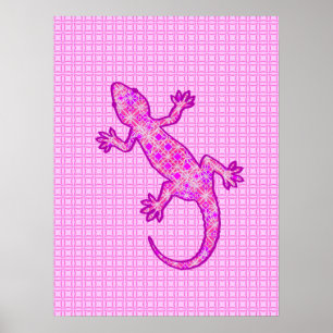 Tribal batik Gecko - orchid and shell pink Poster