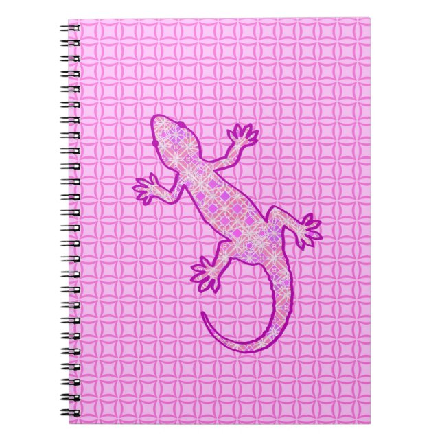 Tribal batik Gecko - orchid and shell pink Spiral Notebook (Front)
