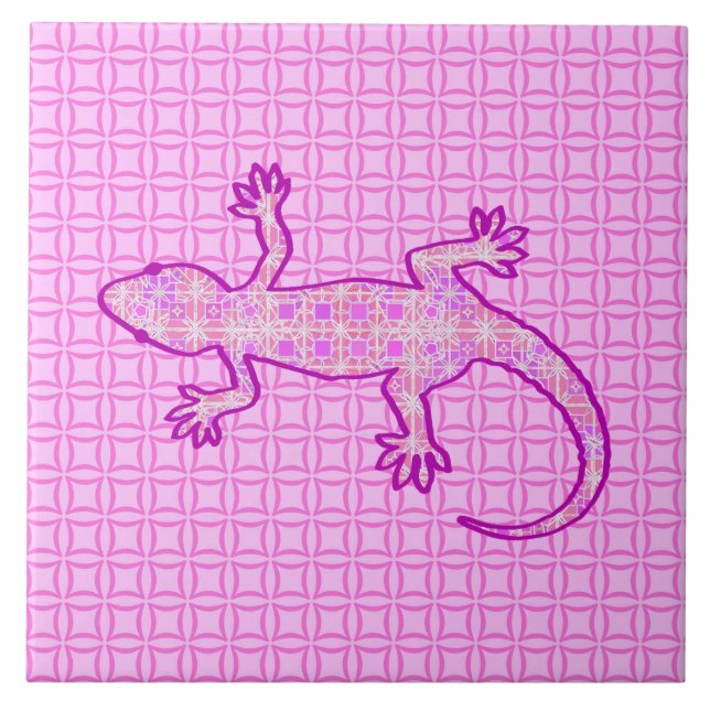Tribal batik Gecko - orchid and shell pink Tile (Front)