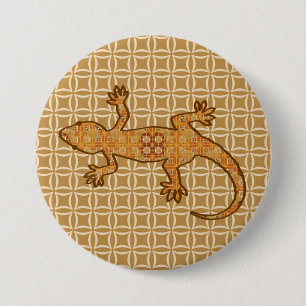 Tribal batik Gecko - rust, amber and tan 7.5 Cm Round Badge