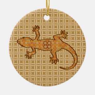 Tribal batik Gecko - rust, amber and tan Ceramic Tree Decoration