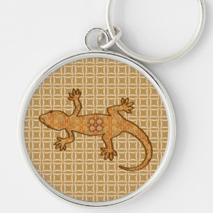 Tribal batik Gecko - rust, amber and tan Key Ring