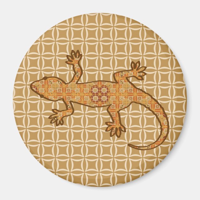 Tribal batik Gecko - rust, amber and tan Magnet (Front)