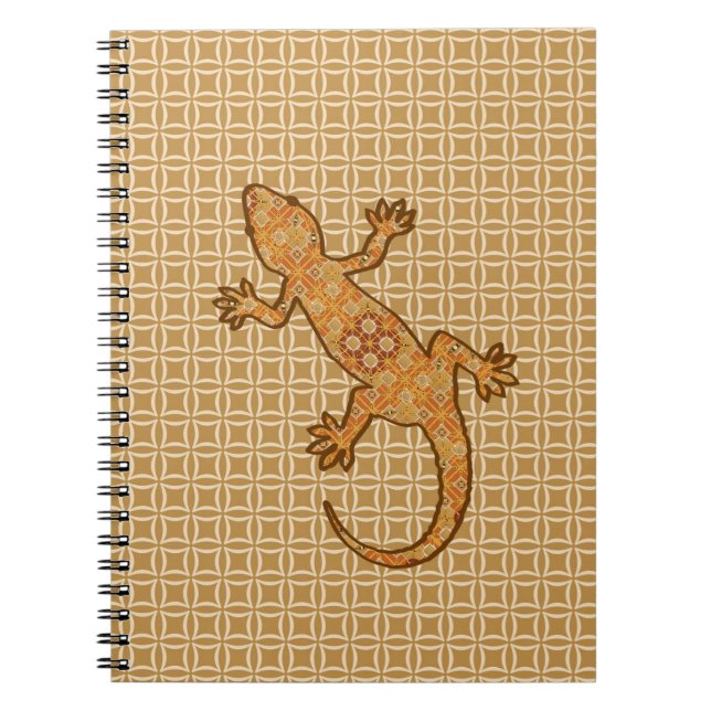 Tribal batik Gecko - rust, amber and tan Spiral Notebook (Front)