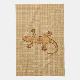 Tribal batik Gecko - rust, amber and tan Tea Towel
