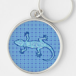 Tribal batik Gecko - soft denim blue Key Ring