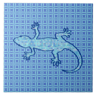 Tribal batik Gecko - soft denim blue Tile