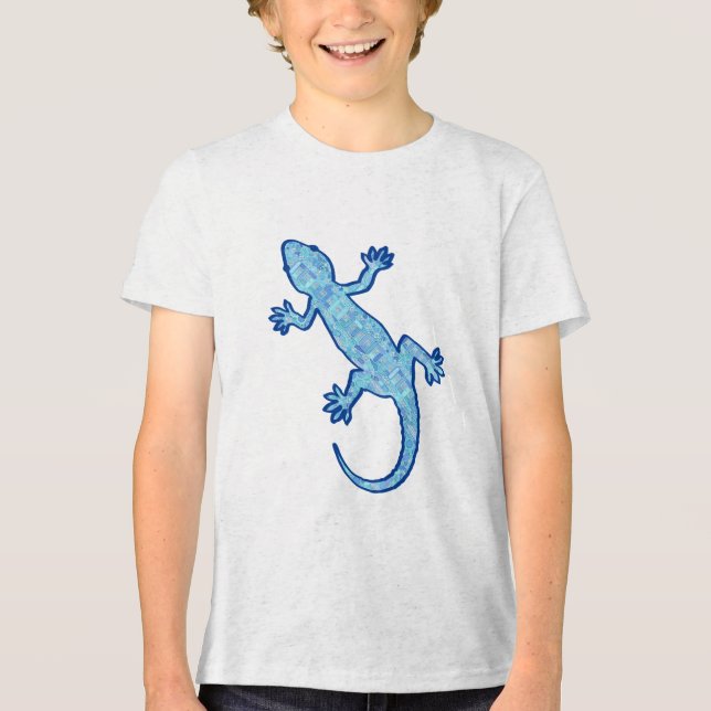 Tribal batik Gecko - soft denim blue Tri-Blend Shirt (Front)