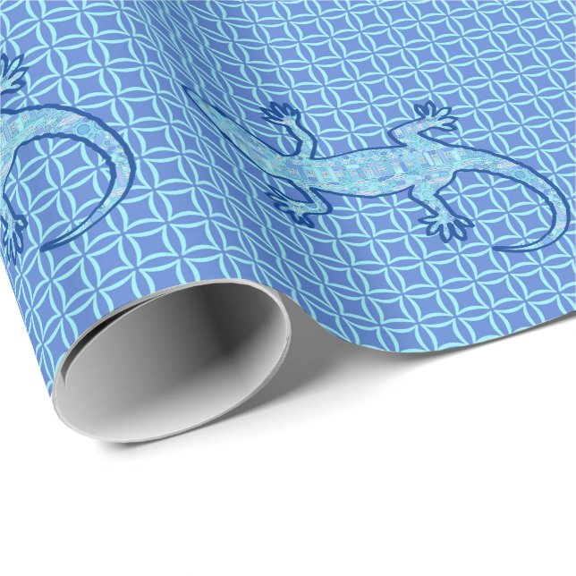 Tribal batik Gecko - soft denim blue Wrapping Paper (Roll Corner)