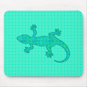 Tribal batik Gecko - turquoise / peacock Mouse Pad