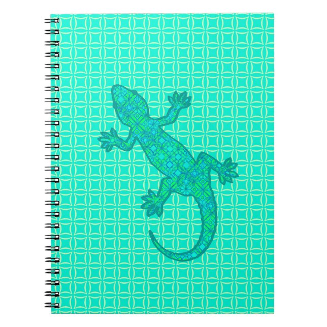 Tribal batik Gecko - turquoise / peacock Notebook (Front)