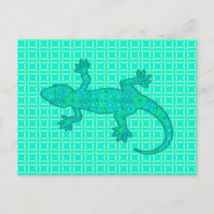 Tribal batik Gecko - turquoise / peacock Postcard