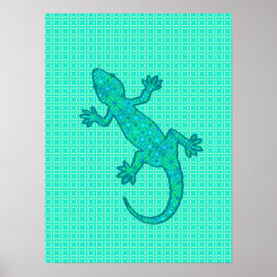 Tribal batik Gecko - turquoise / peacock Poster