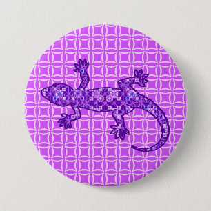 Tribal batik Gecko - violet and amethyst purple 7.5 Cm Round Badge