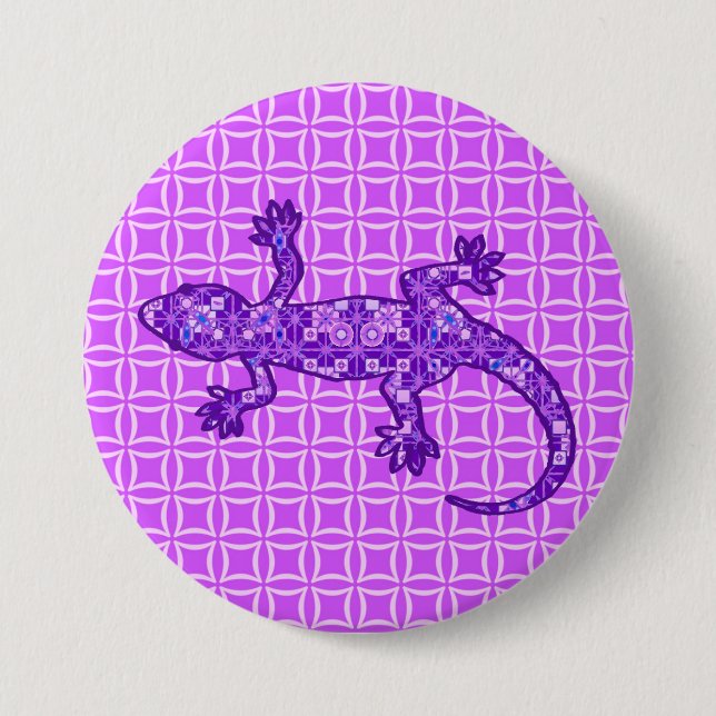 Tribal batik Gecko - violet and amethyst purple 7.5 Cm Round Badge (Front)