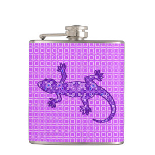 Tribal batik Gecko - violet and amethyst purple Hip Flask