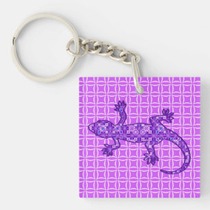 Tribal batik Gecko - violet and amethyst purple Key Ring