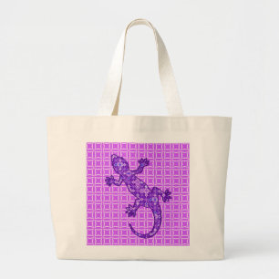 Tribal batik Gecko - violet and amethyst purple Large Tote Bag
