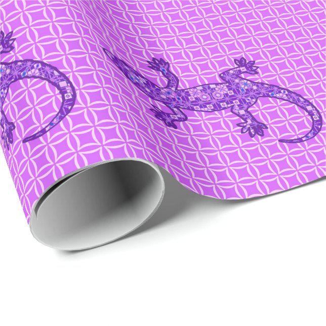 Tribal batik Gecko - violet and amethyst purple Wrapping Paper (Roll Corner)