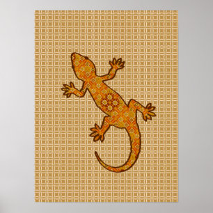 Tribal batik Gekko - rust, amber and tan Poster