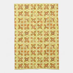 Tribal Batik - golden yellow, brown and tan Tea Towel
