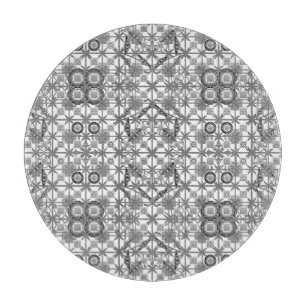 Tribal Batik - grey / grey, black and white Cutting Board