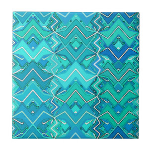 Tribal Batik in Turquoise, Aqua and Teal  Tile