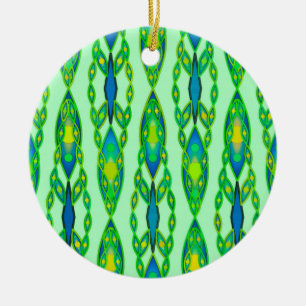 Tribal Batik - Mint, Emerald Green and Blue Ceramic Tree Decoration