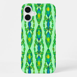 Tribal Batik - Mint, Emerald Green and Blue iPhone 16 Plus Case