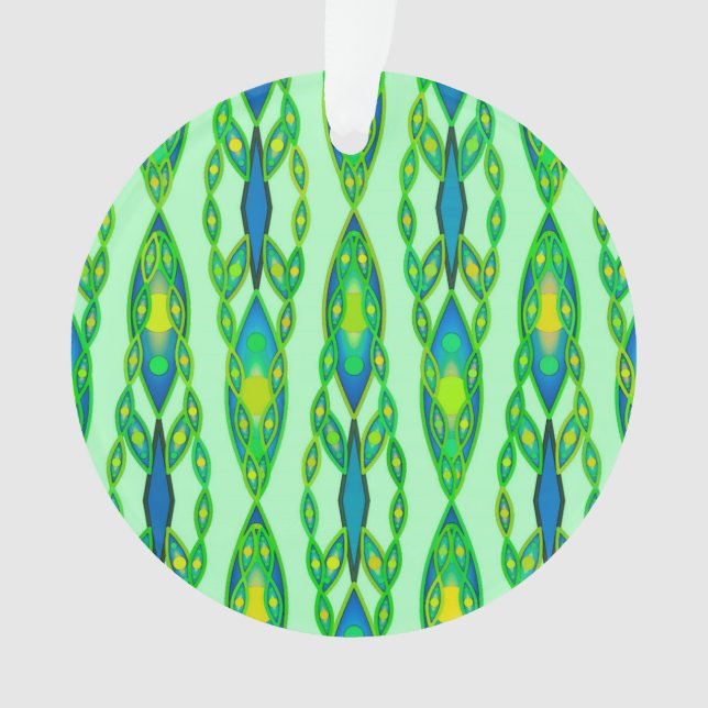 Tribal Batik - Mint, Emerald Green and Blue Ornament (Front)