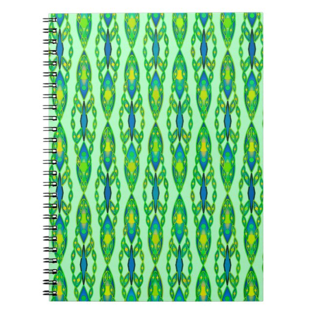 Tribal Batik - Mint, Emerald Green and Blue Spiral Notebook (Front)