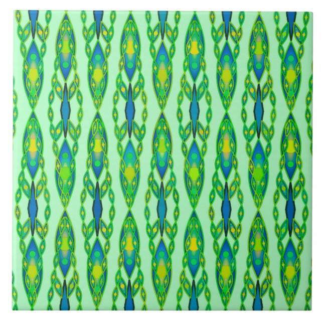 Tribal Batik - Mint, Emerald Green and Blue Tile (Front)