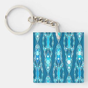 Tribal Batik - Ocean Blue and Aqua Key Ring