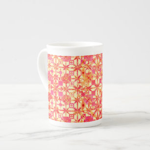 Tribal Batik - orange, coral pink and fuchsia Bone China Mug