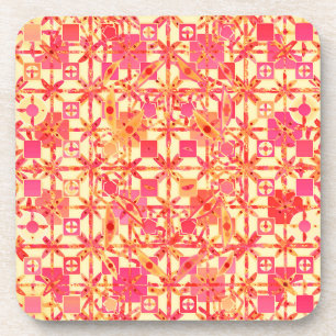 Tribal Batik - orange, coral pink and fuchsia Coaster