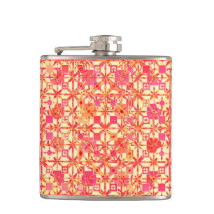 Tribal Batik - orange, coral pink and fuchsia Hip Flask
