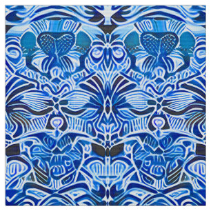 Tribal Batik Pattern in Indigo Blue and White   Fabric