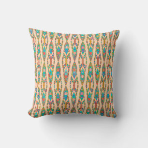 Tribal Batik - Peach Pink and Turquoise Cushion