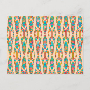 Tribal Batik - Peach Pink and Turquoise Postcard
