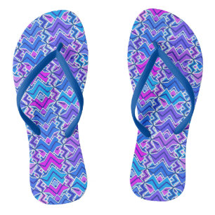 Tribal Batik Print, Blue, Violet and White Jandals