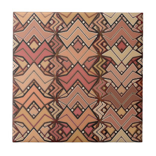 Tribal Batik Print, Brown, Rust and Earth Tones Tile