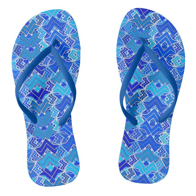 Tribal Batik Print, Cobalt and Cerulean Blue Jandals (Footbed)