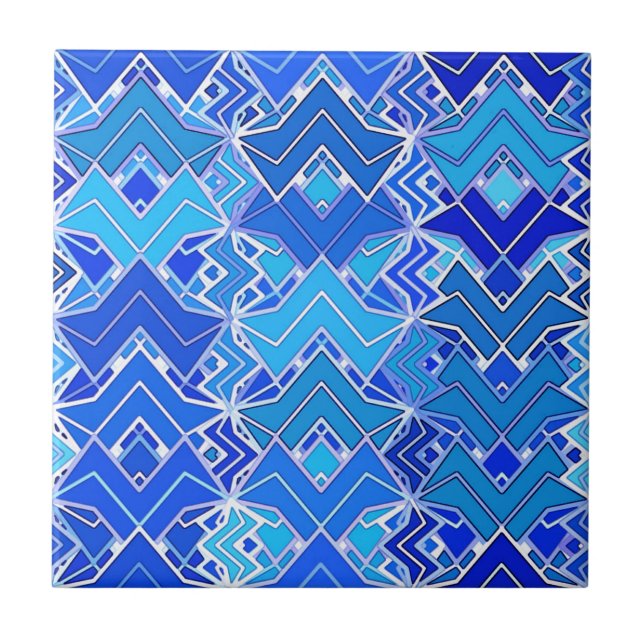 Tribal Batik Print, Cobalt and Cerulean Blue  Tile (Front)