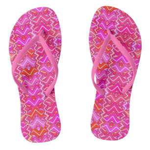 Tribal Batik Print, Fuchsia, Coral Pink, and Red Jandals