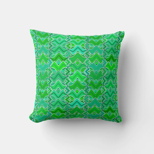 Tribal Batik Print, Jade Green and Lime Green Cushion (Front)
