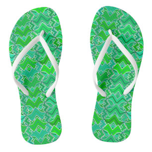 Tribal Batik Print, Jade Green and Lime Green Jandals