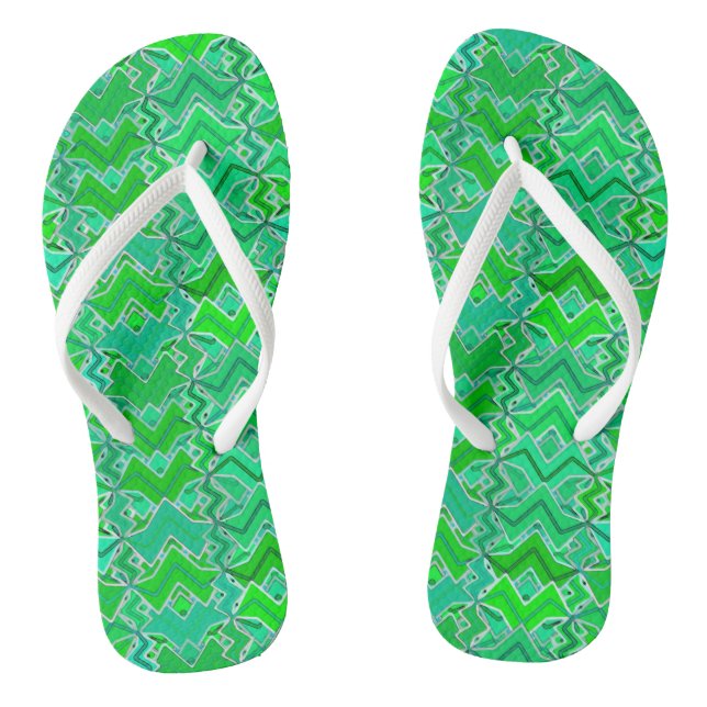 Tribal Batik Print, Jade Green and Lime Green Jandals (Footbed)